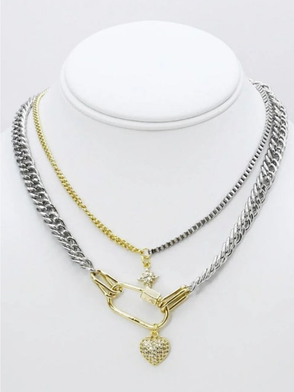 Two-Tone Gold & Silver Layered Heart Pendant Necklace